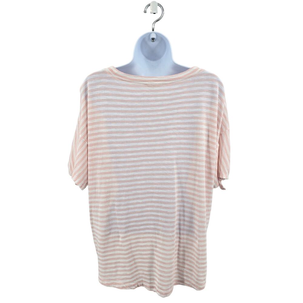 Caslon Pink/White Striped T-shirt WMNs S Crew Neck Loose Fit Short Sleeve Cotton - Picture 2 of 7